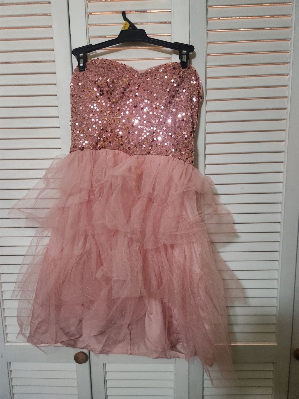 SHEIN Pink Sequin Strapless Tulle Party Dress